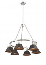  3306-6 PW-RBZ - Orwell PW 6 Light Chandelier in Pewter with Rubbed Bronze shades